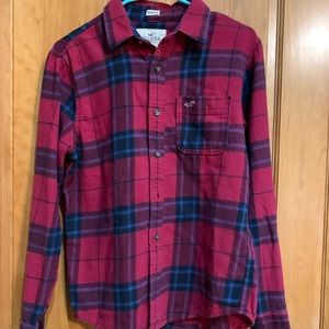 Hollister Red and Blue Plaid Long Sleeve Flannel